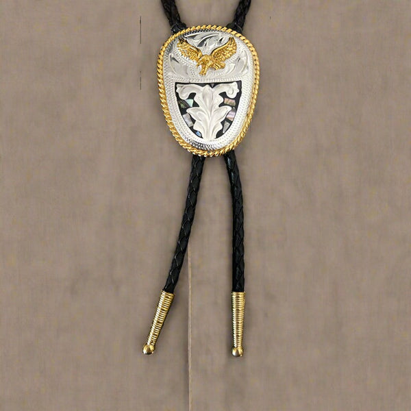 german silver an abalone oval eagle bolo tie