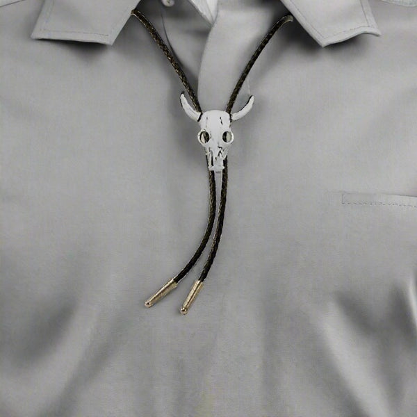 silver steer skull bolo tie