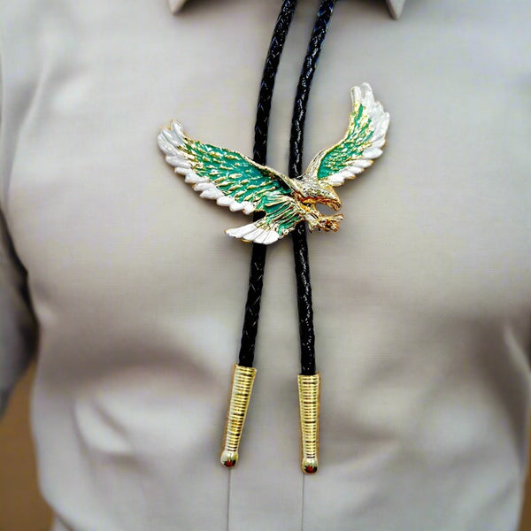 soaring eagle turquoise enamel bolo tie