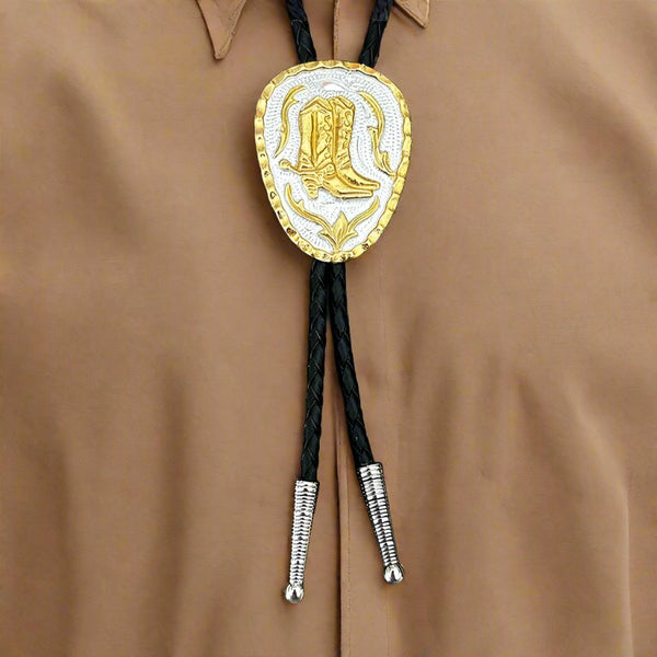 german silver and gold vermeil cowboy boots bolo tie