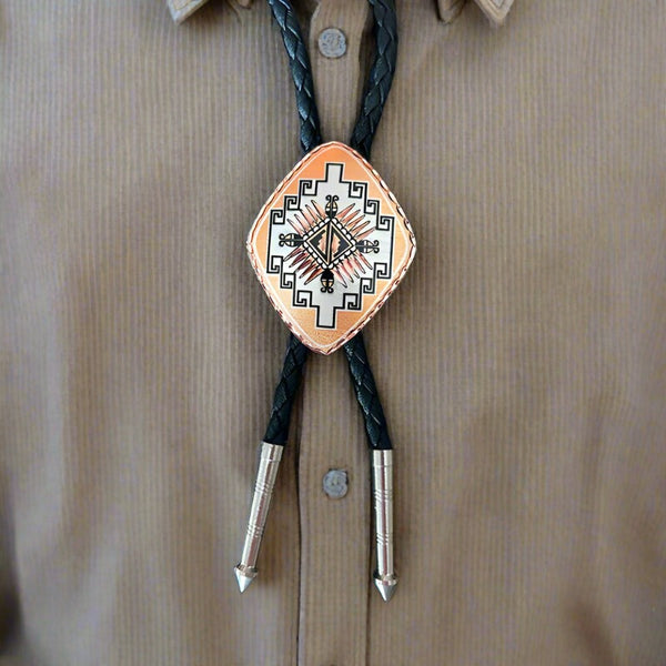 copper diamond chevron bolo tie