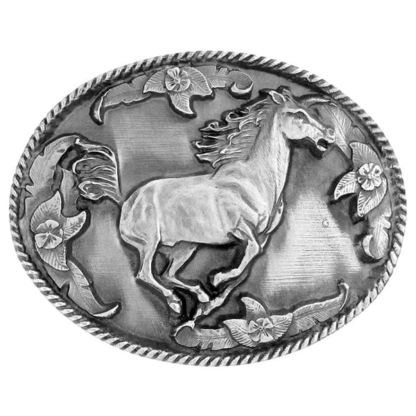 Pewter Galloping Horse Belt Buckle BU-022-P | Buffalo Trader  display picture 1
