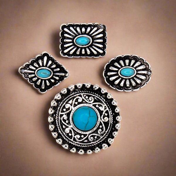 assorted turquoise concho tack pin set