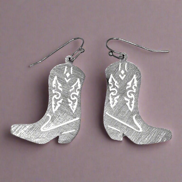silver cowboy boots french wire earrings