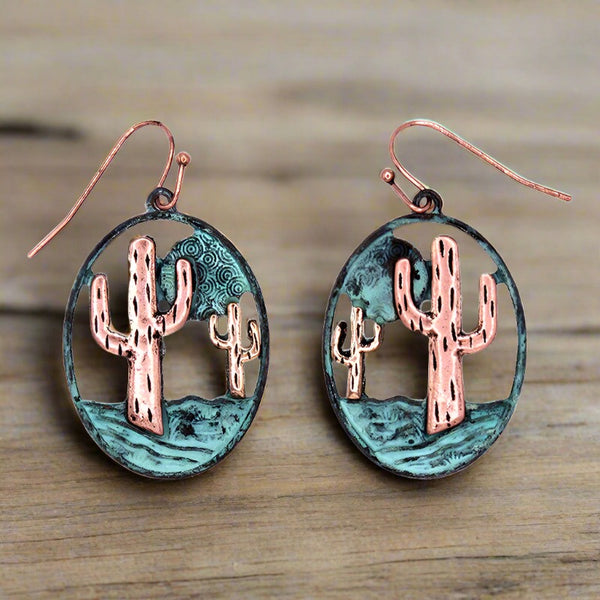 tri-color copper cactus french wire earrings