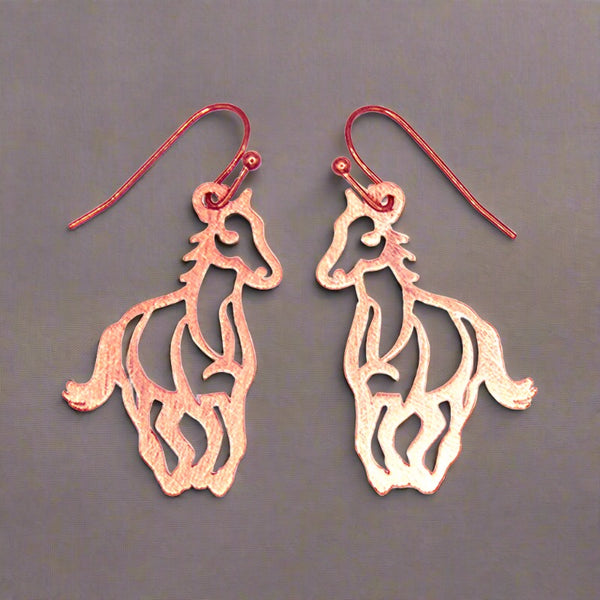 rose copper running horse french wire earrings