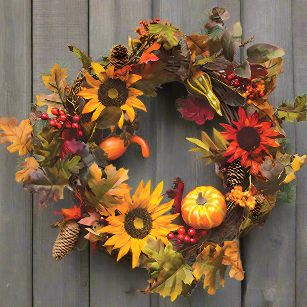 harvest sunflowers and pumpkins wreath