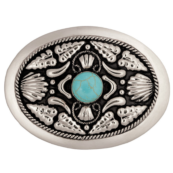German Silver Turquoise Stone Belt Buckle FR-844 | Buffalo Trader