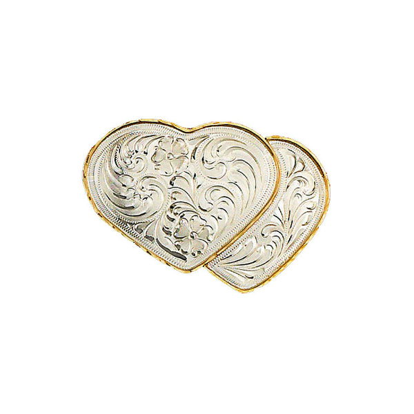 Double Heart German Silver & Gold Belt Buckle FR-896  display picture 1