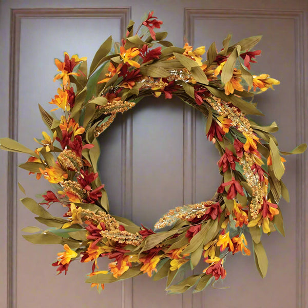 harvest wildflower and heather 22 inch wreath