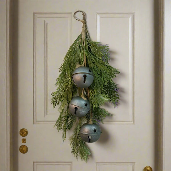 pewter jingle bells and cedar drop spray