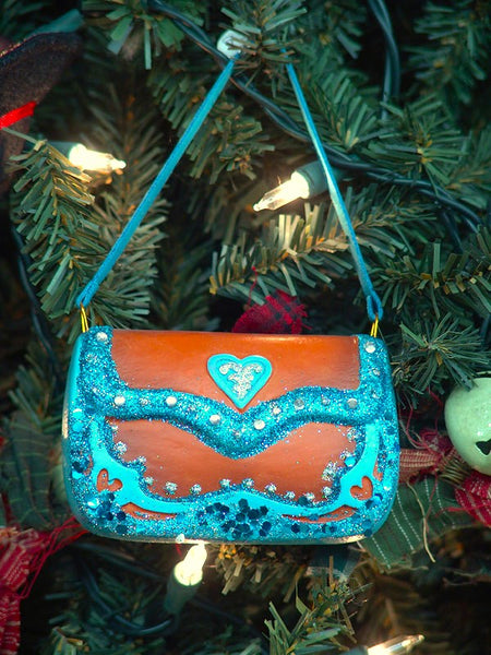 turquoise bling purse christmas ornament