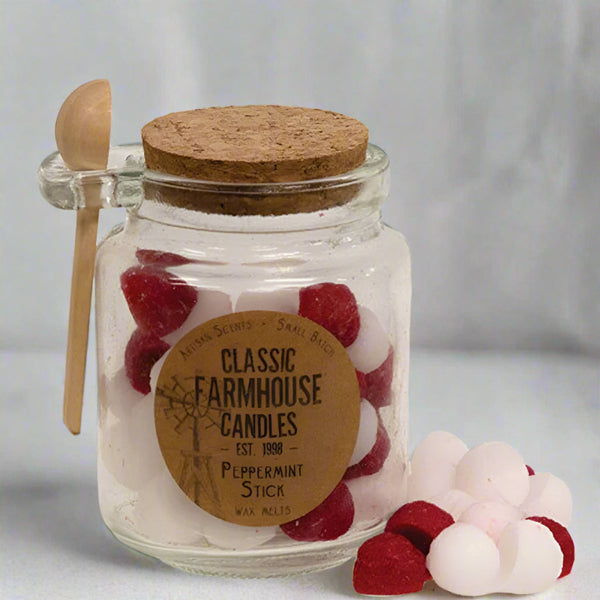 peppermint stick gumdrops wax melts jar with spoon