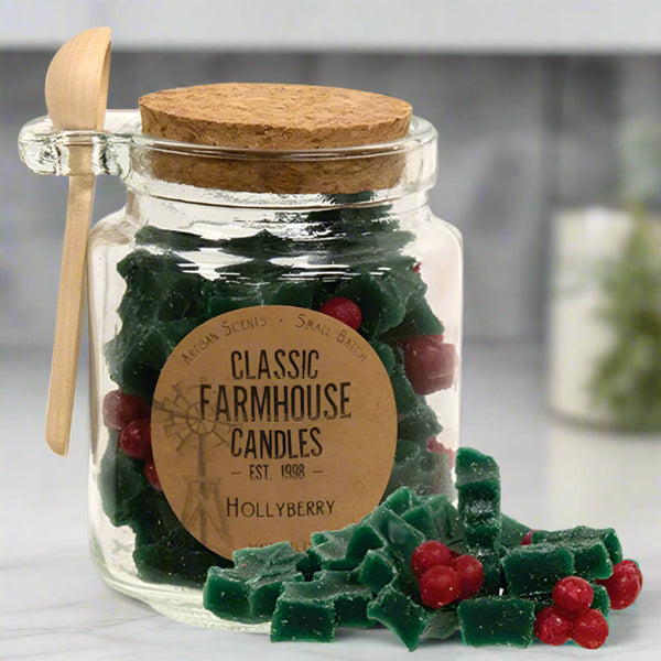 holly berry wax melts jar with spoon