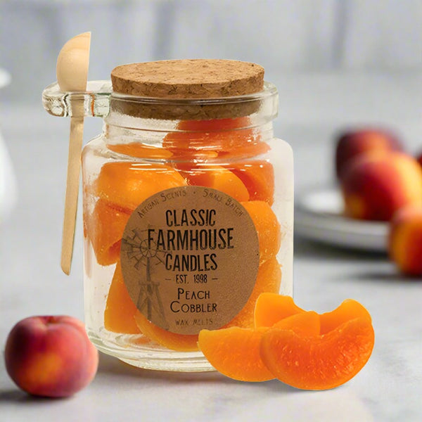 peach wax melts jar with spoon