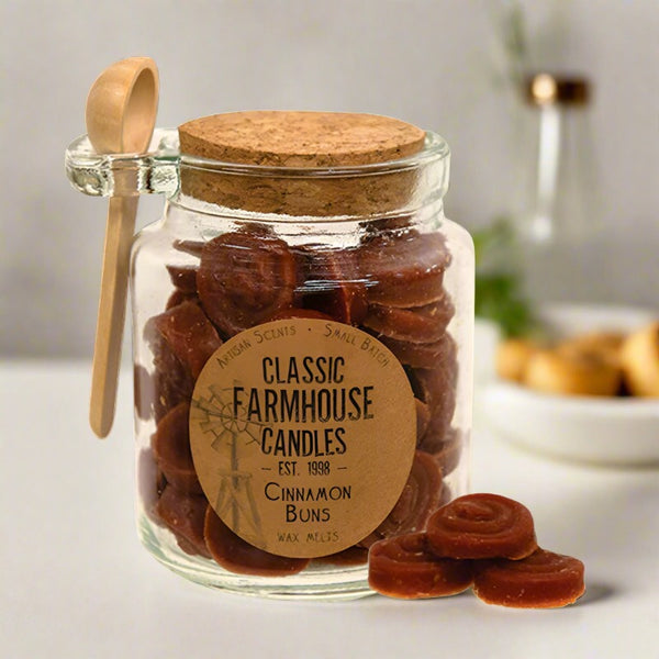 cinnamon buns wax melts jar with spoon