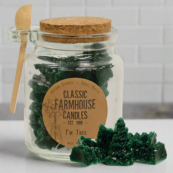fir tree wax melts jar with spoon