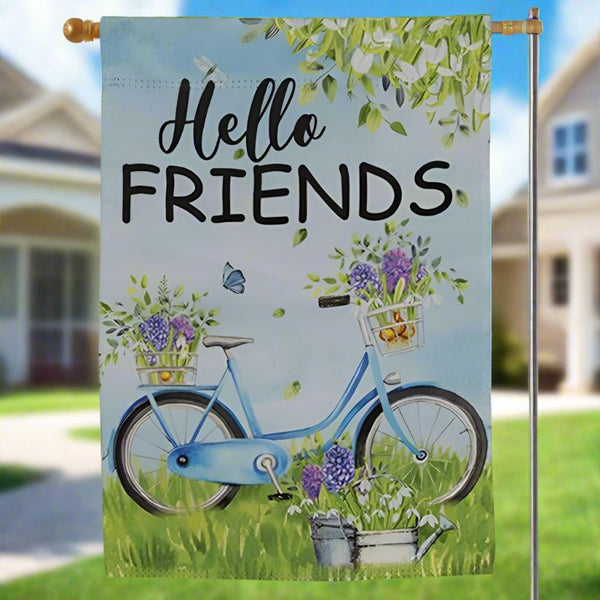 hello friends bicycle garden flag