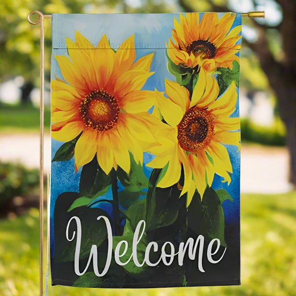 welcome sunflowers garden flag 12x18