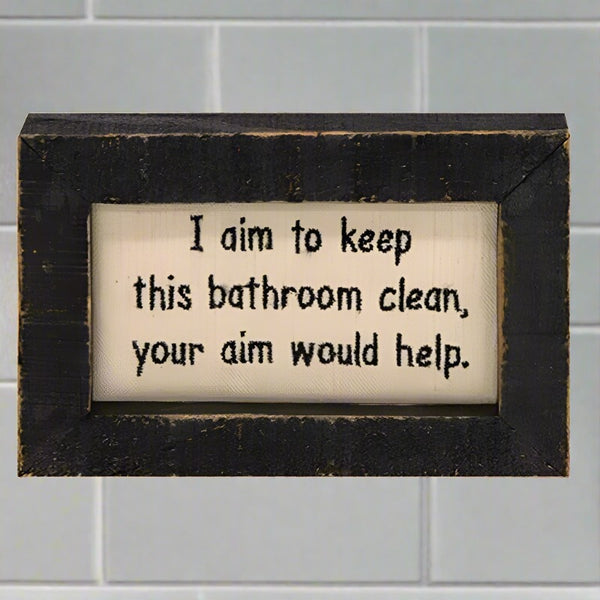 your aim framed bathroom stitchery