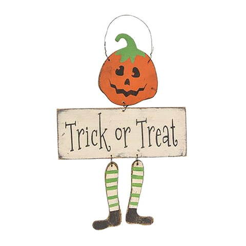 Trick Or Treat Dangling Pumpkin Head Sign