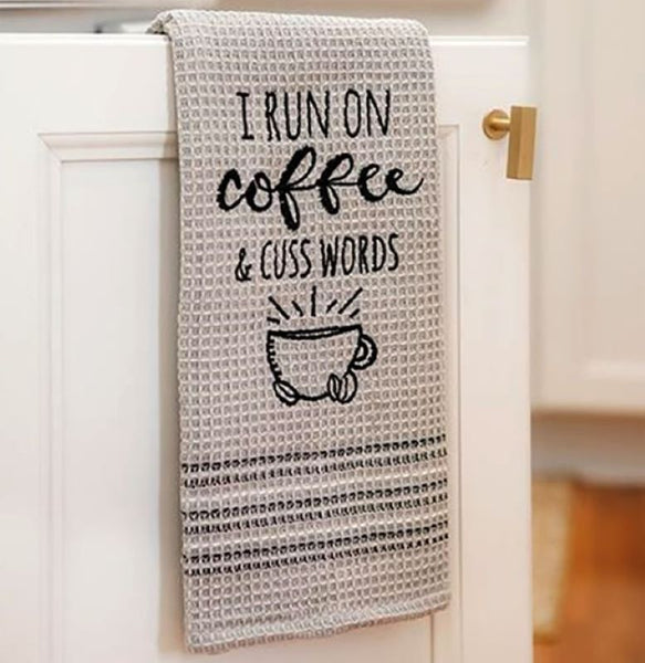 i run on coffee & cuss words dish towel