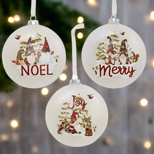 frosted christmas gnomes glass bulb ornaments set of 3