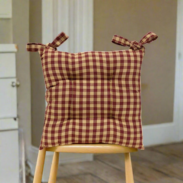 burgundy and tan checkered chair pads set of 4