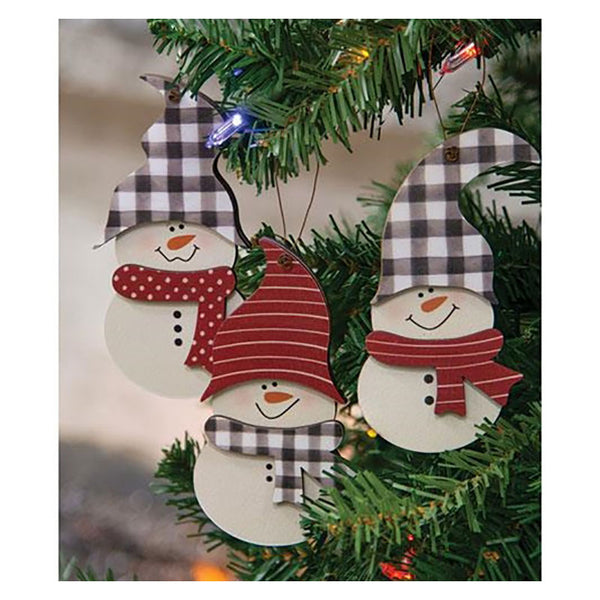 wooden buffalo checks snowman ornaments set of 3