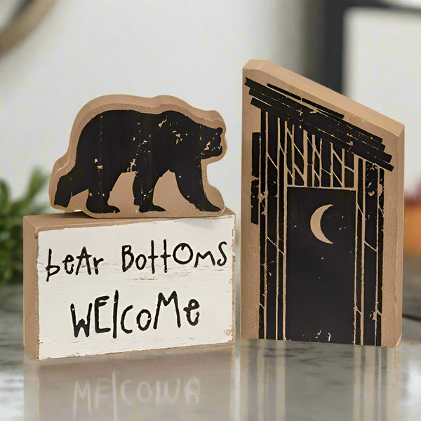 bear bottoms welcome wood block sign