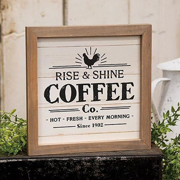 rise and shine coffee co framed sign