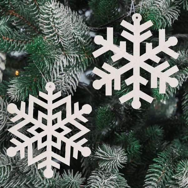 wooden glittering snowflake ornaments set of 2