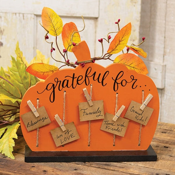 grateful for pumpkin clipboard on standing base