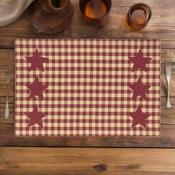burgundy and tan checkered stars placemats