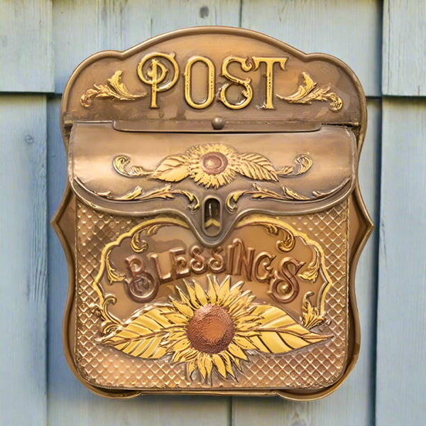 copper look sunflower blessings metal mailbox