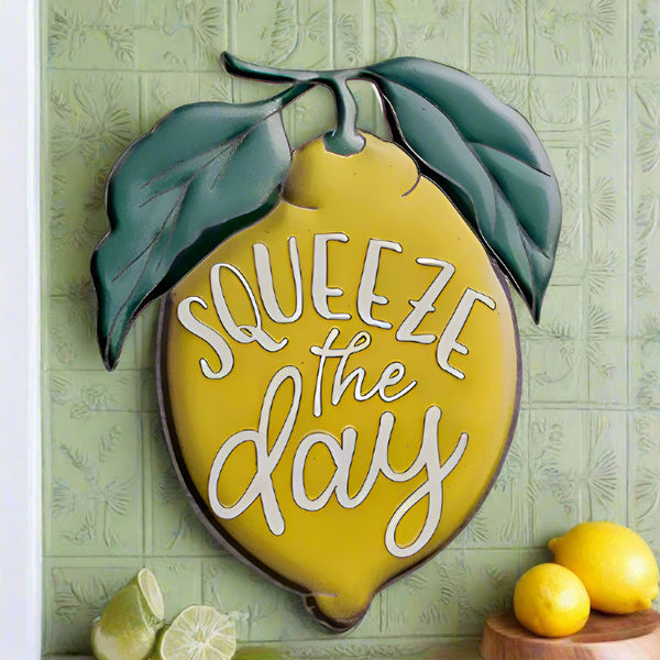 squeeze the day metal lemon sign