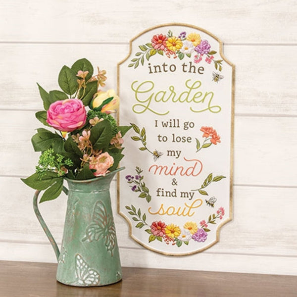 into the garden embossed floral sign