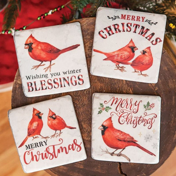 christmas cardinals coasters set of 4