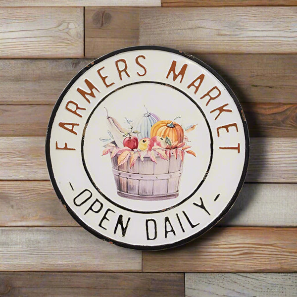 farmer's market open daily round sign