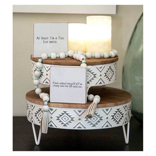 boho metal and wood table risers set of 2