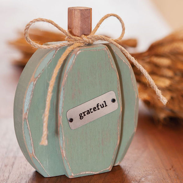 grateful teal wooden pumpkin