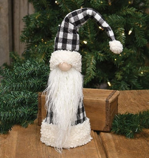black and white buffalo check gnome tree topper