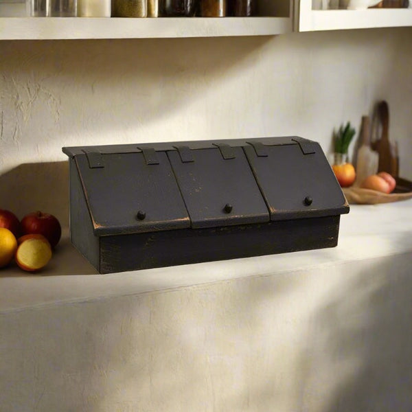 three bin wooden storage canister