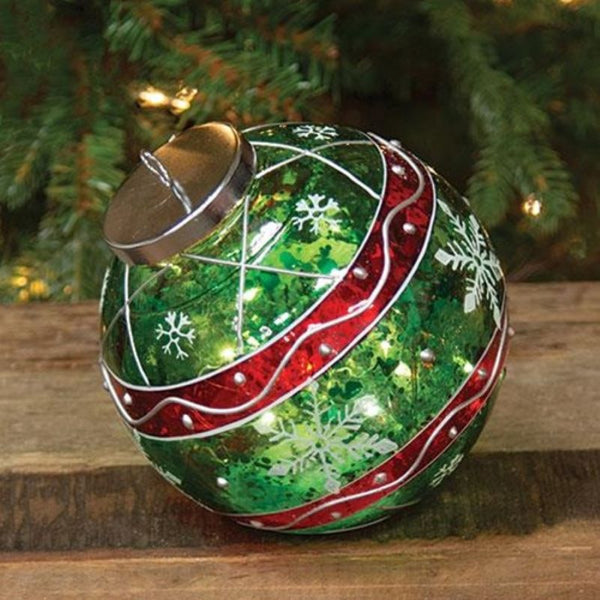 green and red striped snowflakes light up christmas ornament