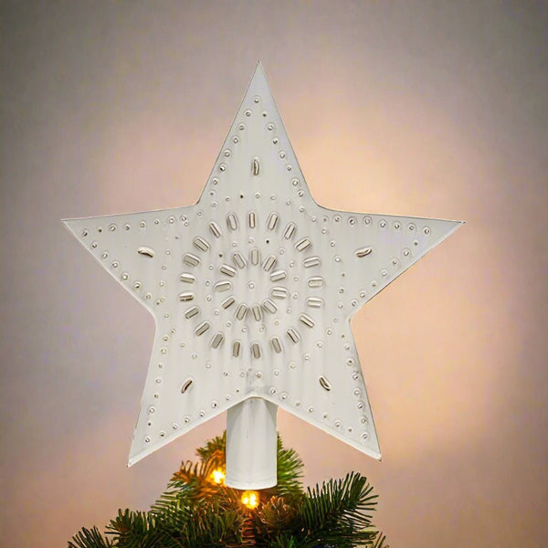 large whitewashed punched star christmas tree topper