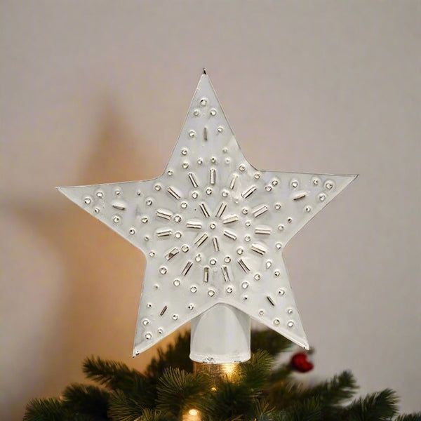small whitewashed punched star christmas tree topper