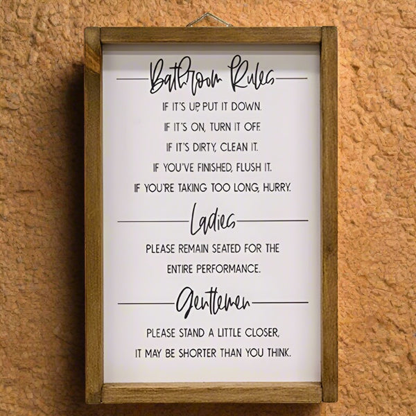 bathroom rules framed sign
