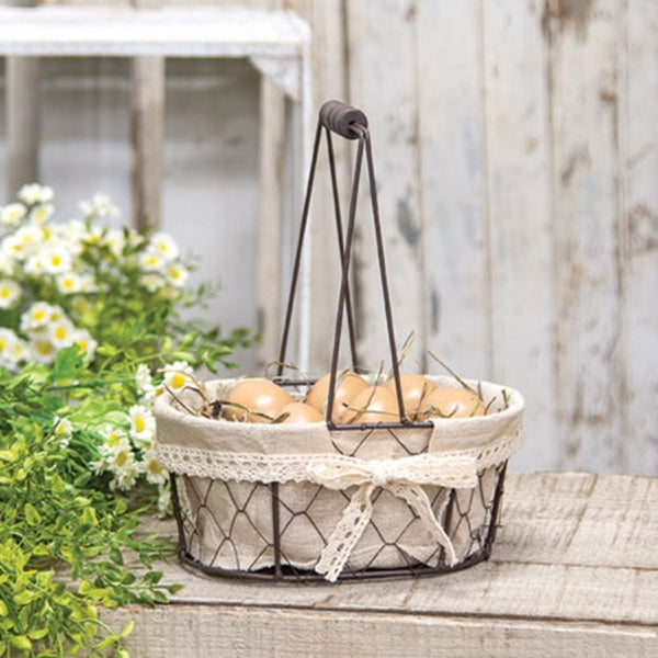 fabric lined chicken wire oval basket