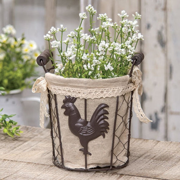 fabric lined chicken wire rooster basket
