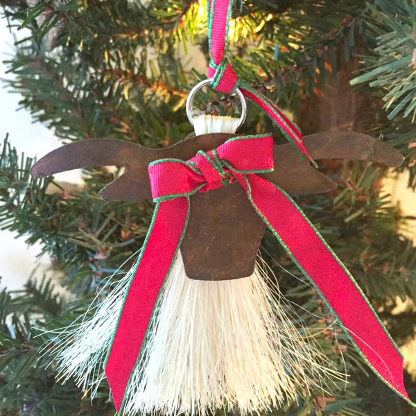 cowboy collectibles natural horse hair longhorn christmas ornament